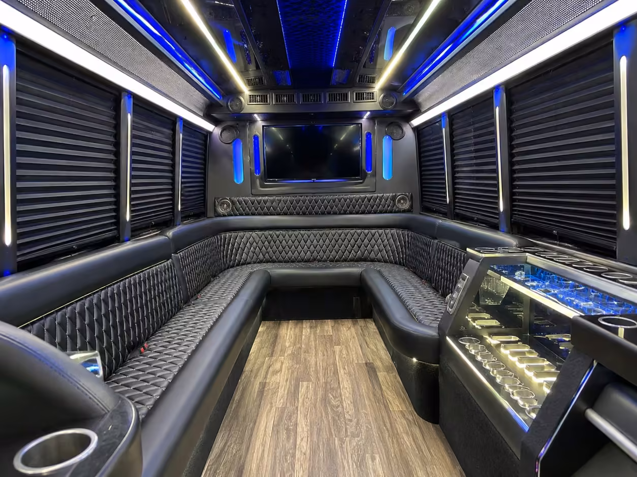 20 passenger party bus inside